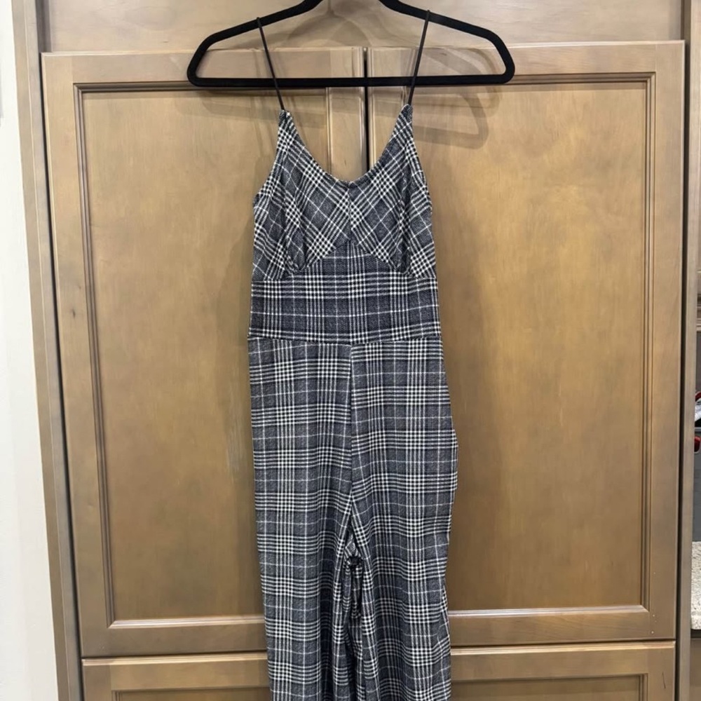 Plaid Strap Wide-Leg Jumpsuit in Gray - Picture 2 of 6